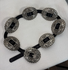 Women s Western Concho Belt Black Silver Skinny Adjustable Buckle Solid
