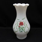Vintage Milk Glass Chimney Lamp Ruffled Shade Floral red Rose 3” fitter 8.75"