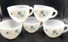 5 Vintage "Atomic Flower" Federal Glass Milk Glass Teacups