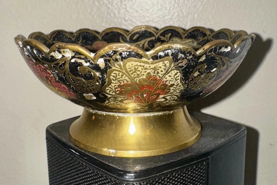 17th Vintage Brass Minakari Peacock Engraved Hand Work Bowl made in India - Image 3 of 4