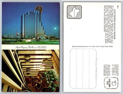 Hyatt Regency Dallas at Reunion Tower TX Postcard Chrome Atrium Lobby Night View