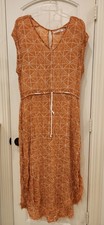 FAITHFULL THE BRAND Brown/White Geometric V-Neck Sleeveless BEACH Dress S