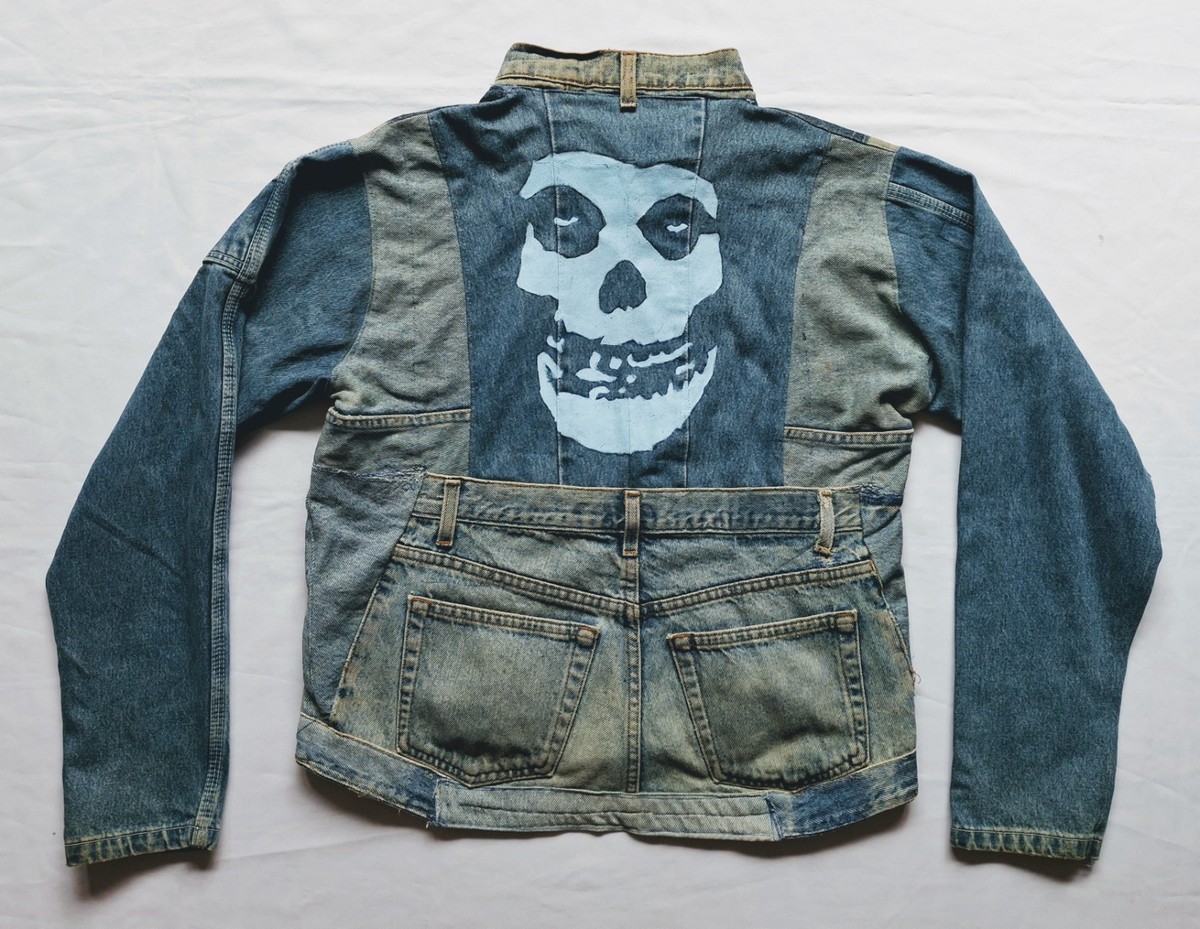 Misfits Mens Hand Painted Denim Patchwork Battle Jacket Size M | eBay