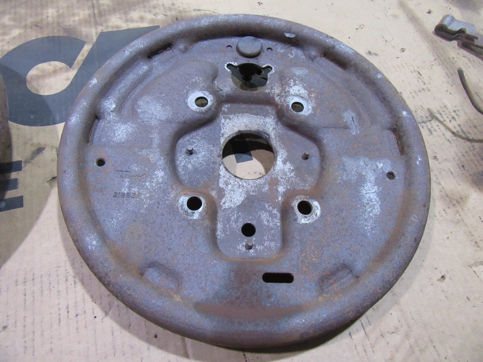1966 Ford F250 truck front spindle brake shoe backing mount plates pair - Image 4 of 4