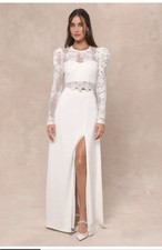 Lulus Heavenly Promise White Lace High Neck Long Sleeve 2 piece Wedding Dress XL