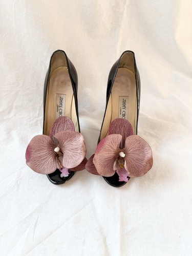 Up-cycled Jimmy Choo Orchid flower sandals Heels shoes pumps size 36 6 leather