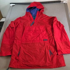 Vintage 90s Columbia Anorak Pullover Jacket Red Hooded Kangaroo Pocket Men’s M