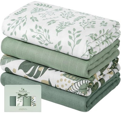 Muslin Swaddle Blankets, Organic Baby Blankets, 47 x 47 Inches Receiving Blan...