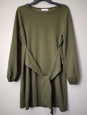 Haute Edition Olive Green Shift Dress Built In Tie Waist Detail Size Medium
