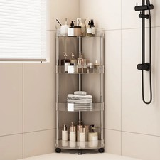 Transparent Shower Corner Rack Shelf Basket Trolley Toiletry Bathroom Storage