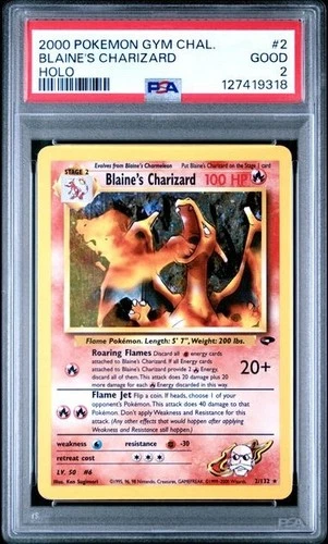 2000 POKEMON GYM CHALLENGE #2 BLAINE'S CHARIZARD HOLO PSA 2