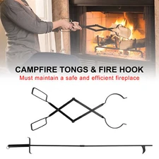 2PCS Hearth Tool Fireplace Set Fire Tools Set Campfire Tongs Fire hook Black