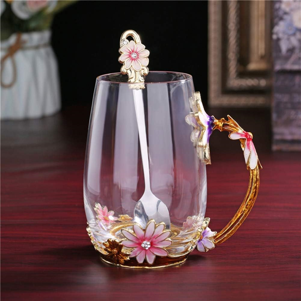 Luka Tech Handmade Enamel Butterfly Flower Glass Coffee Mugs Tea Cup