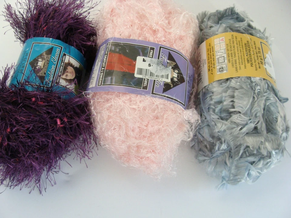 Lote de 3 madejas pequeñas parciales de hilo de moda gris rosa púrpura, marcas mixtas Foto 2 de 4