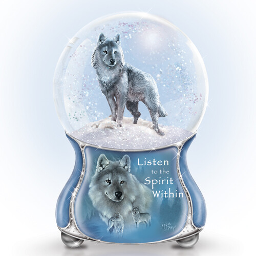 Silver Scout Wolf Glitter Water Globe Bradford Exchange - Picture 1 of 1