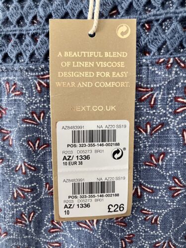 Next Linen Blend Blue Floral Petal Print Dress UK10 NEW - Picture 5 of 7