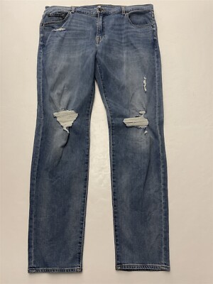 7 for all Mankind 38 x 34 Ryley Skinny DESTROYED Medium Wash Flex Denim Jeans