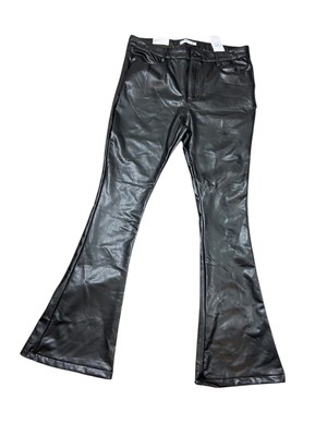 NWT Rue+ Womens High Rise Bootcut Flared Faux Leather Moto Pants Black 4X