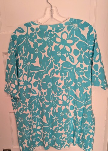 Denim & Co Sz 1X Elbow Turquoise/White Floral Button Front S/S Cardigan A291639 - Picture 4 of 7