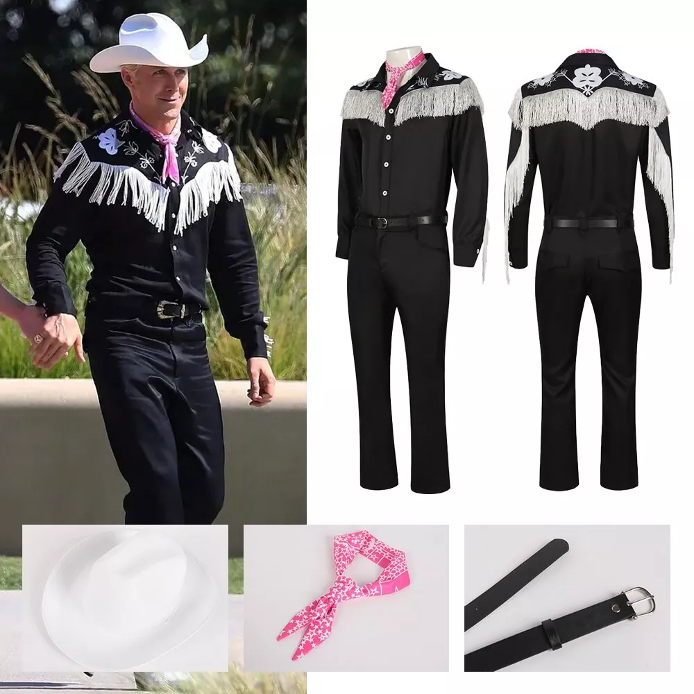 5PCS Men Barbie Movie Cowboy Ken Black Fringe Shirt Mens Halloween Costume