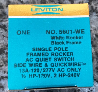 13 In Lot DECORA Single Pole Framed Rocker Quiet Switch 5601 WE/Black Frame
