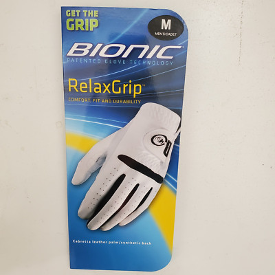 Bionic Mens Cadet Relax Grip Pro Left Hand White Golf Glove - New, Size M