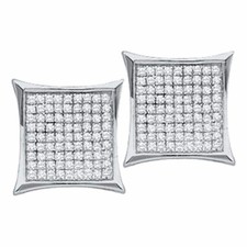 10kt White Gold Womens Round Diamond Kite Square Earrings 1/6 Cttw