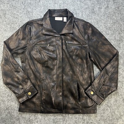 Chicos Size Jacket Womens Small Brown Snakeskin Print Moto