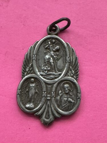 Antique St Christopher Protect Us Catholic Medal Sterling Silver - Picture 4 of 8