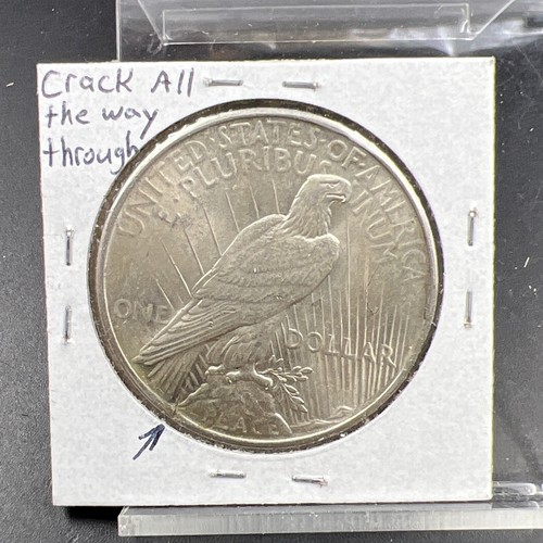 1925 P $1 Peace Silver Dollar Coin Defective Cracked Planchet Error XF - Picture 8 of 11