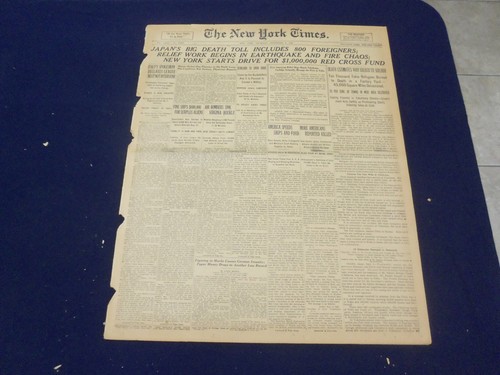 1923 SEP 6 NEW YORK TIMES - JAPAN DEATH TOLL INCLUDES 800 FOREIGNERS - NT 9350 - Picture 2 of 8