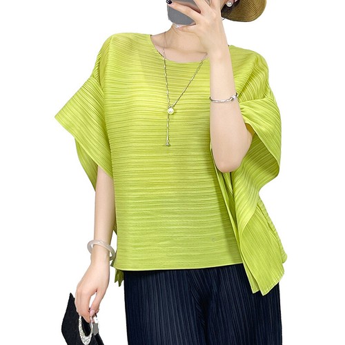 Plissee Freizeit Kurzarm T-Shirt Damen Locker Sommer Tops Rundhalsausschnitt - Bild 7 von 31