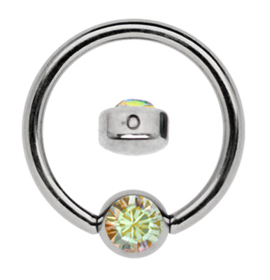Lippenbändchen Septum Ohr Piercing Ring BCR 1,2mm mit 4mm Kristall Platte Stahl