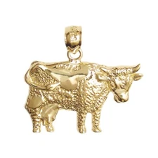 New 14k Yellow Gold Cow Pendant
