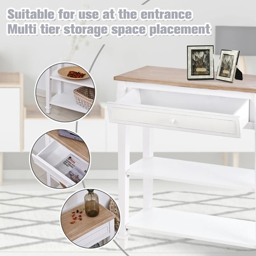 Wide Console Table with Drawer MDF Hallway Side Table Entryway Storage White - Picture 5 of 12