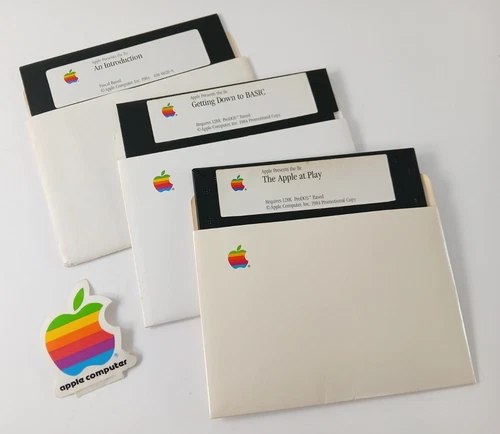 Vintage Apple IIe Promo Computer Software 5.25" Floppy Discs + Unused Sticker!