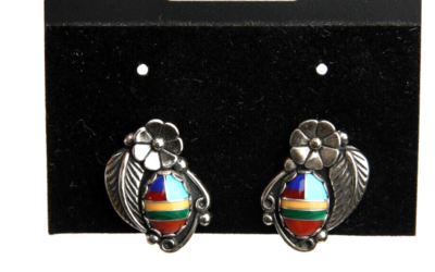 Vintage Navajo Sterling Multi Stone Color Inlay Clip  display picture 1