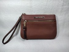 Steve Madden Faux Leather Wristlet Clutch Brown Purse with Gold Tone Hardware 8"