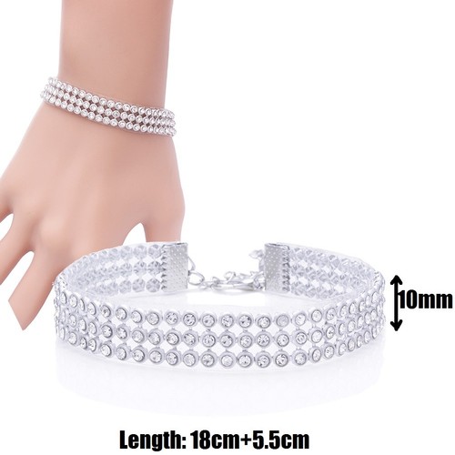 Moda Completo Diamante Estrás Gargantilla Collar Pulsera Set Boda Para Mujeres - Imagen 6 de 8