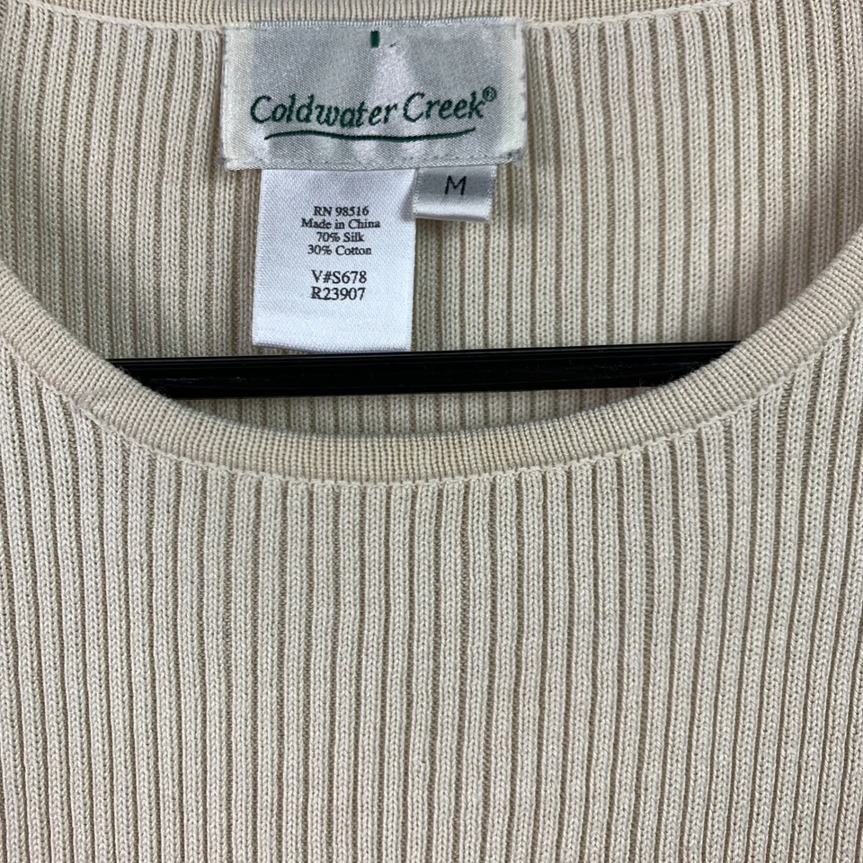 Coldwater Creek ребристый шелк хлопок плеча желтовато-коричневый кнопка шеи Майка подкладка M - Изображение 3 из 4