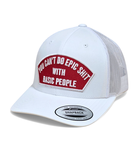 WHITE Trucker Hat w/ RED Twill Embroidered Patch "YOU CAN'T DO EPIC SH*T .." NEW - Picture 3 of 14