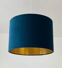 Lampshade Teal Blue Velvet Brushed Copper Gold Silver Drum Light Shade