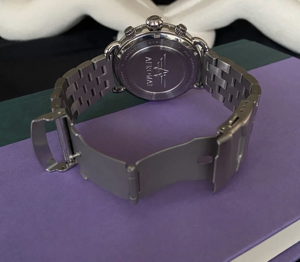 Aeromat Vol De Nuit Pilot Watch VK63 Quartz Movement VDN White Steel eBay