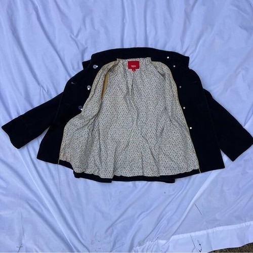 Black Corduroy Double Breasted Coat Jacket Cute Unique Lining SZ XL - Picture 2 of 9