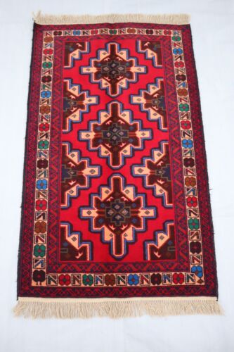 Antiker 3x5 ft Geometrischer Teppich 90x140 cm Rot Beige Handgeknüpft Weichflor Kinderteppich - Bild 4 von 13