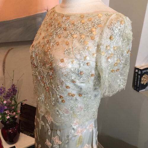 Abito da sera verde Badgley Mischka taglia 8 seta/abito da sera 1580-25-9818 - Foto 4 di 12