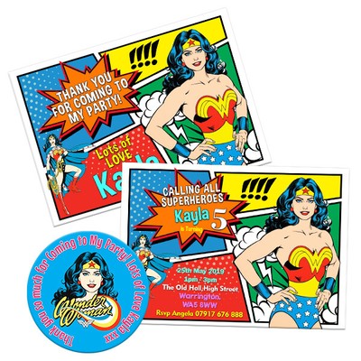 Wonder Woman Personalizzati Festa Di Compleanno Biglietto Dinvito Invitare Adesivo Grazie Ebay