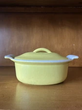 Vtg Descoware FE 14 Belgium Yellow Enamel Cast Iron Individual Casserole Pot