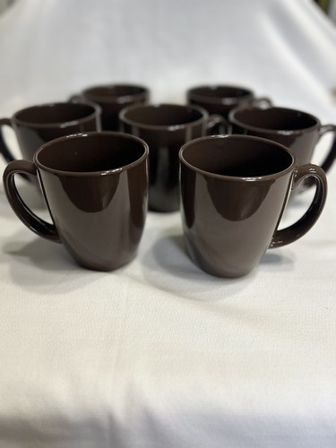 Rare 7 Corelleo Stoneware Dark Brown Coffee Mugs - 第 1/4 張圖片