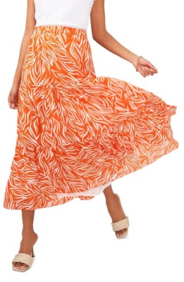 Vince Camuto Women's Sunset Orange Zebra Print Pull On Ruffle Maxi